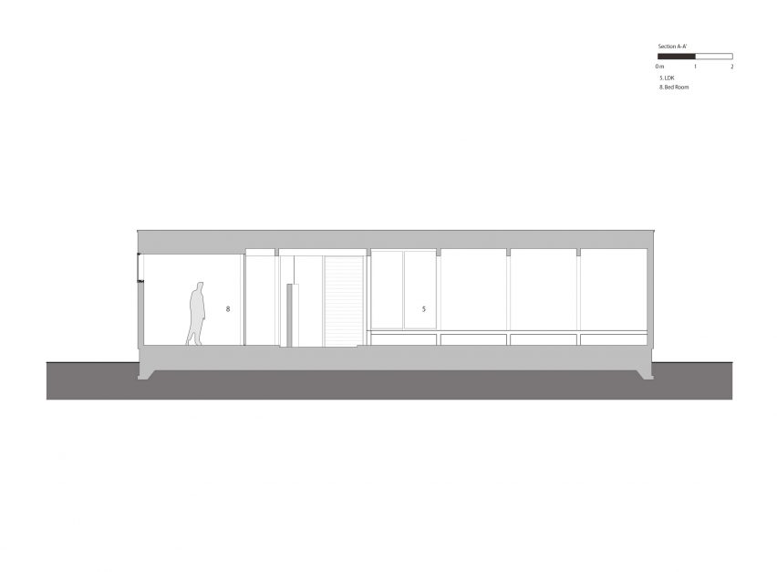 Section A-A of House in Konohana by FujiwaraMuro Architects