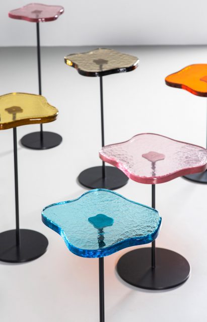 Lily cocktail table with Murano glass top by Tom Faulkner
