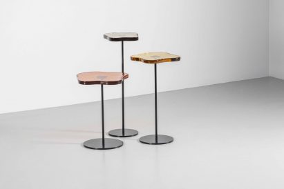 Lily cocktail table with Murano glass top by Tom Faulkner