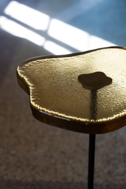 Lily cocktail table with Murano glass top by Tom Faulkner