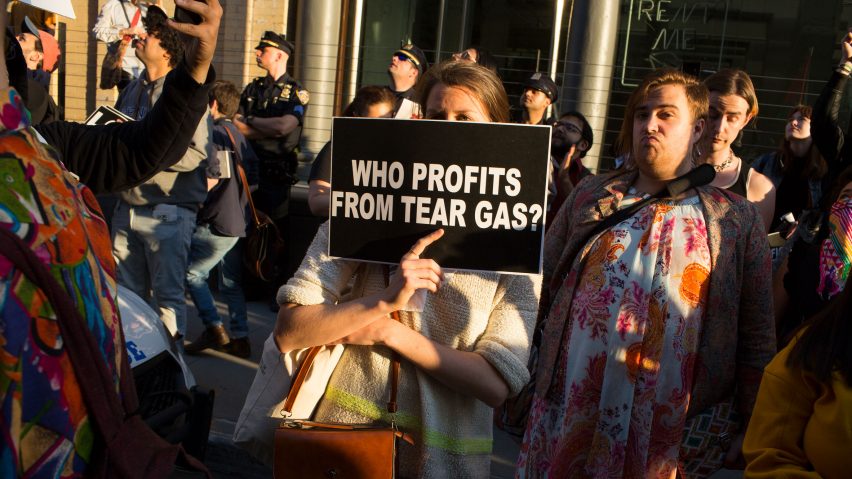 Protestors at Whitney Museum