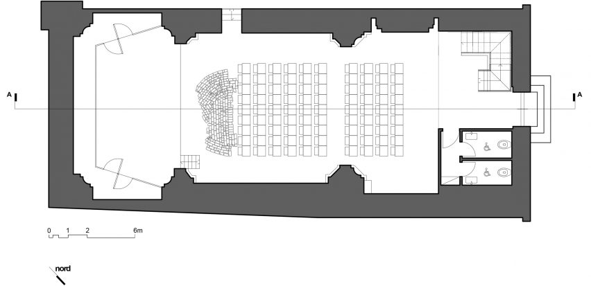 Ground floor plan of Renovation of Saint Rocco's Church into a theatre by Luigi Valente and Mauro di Bona
