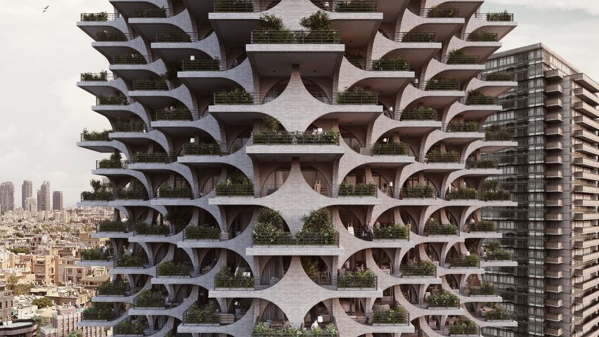 Tel Aviv Arcades renders by Penda vertical gardens Pinterest