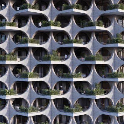 Tel Aviv Arcades renders by Penda vertical gardens Pinterest