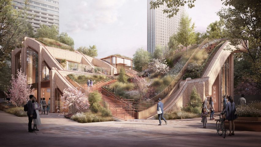 Heatherwick Studio reveals designs for gigantic planted pergola in Tokyo