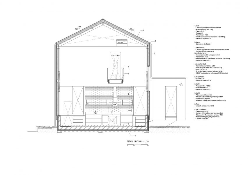 Detailed section of M House by Takeru Shoji Architects