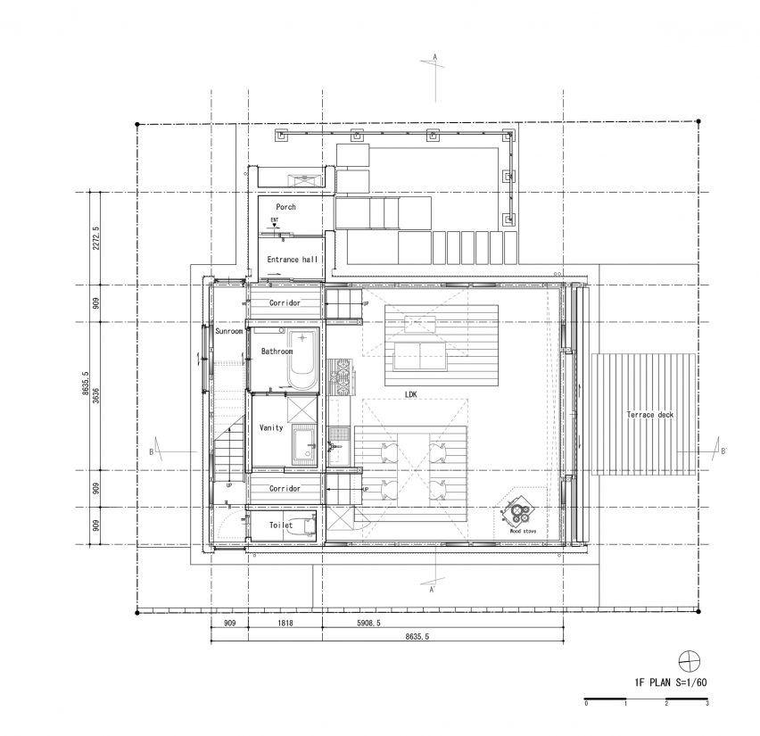 Ground floor plan of M House by Takeru Shoji Architects