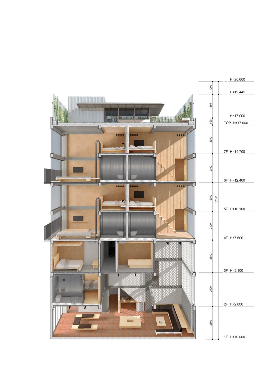 Section of Origin Villa Hotel Far&Near by Kooo Architects