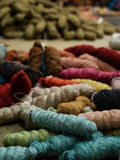 Manju Devi's abstract Aas Pass rug is inspired by rural village life
