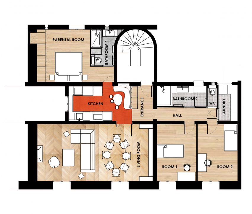 Apartment Paris Marais floor plan by Sophie Dries