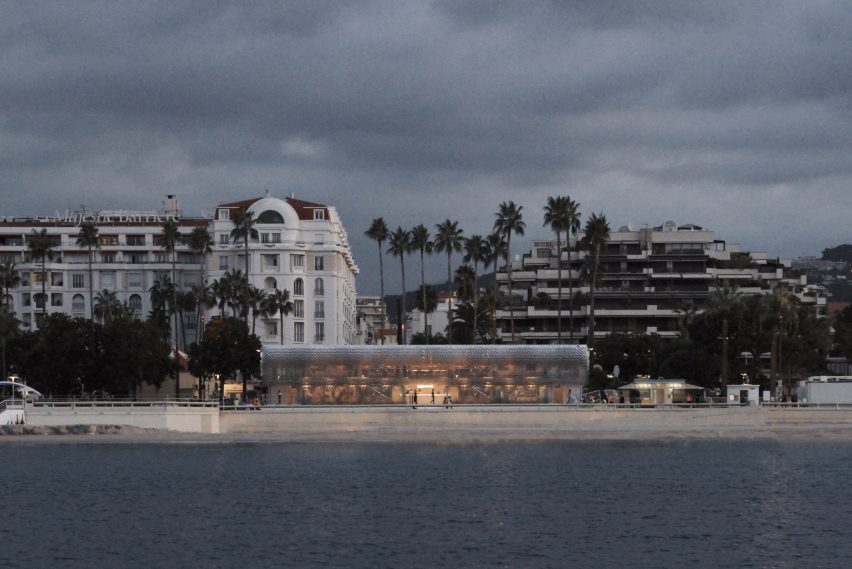 BBC Studios pavilion by Universal Design Studio and Giles Miller Studio at MIPCOM trade show in Cannes