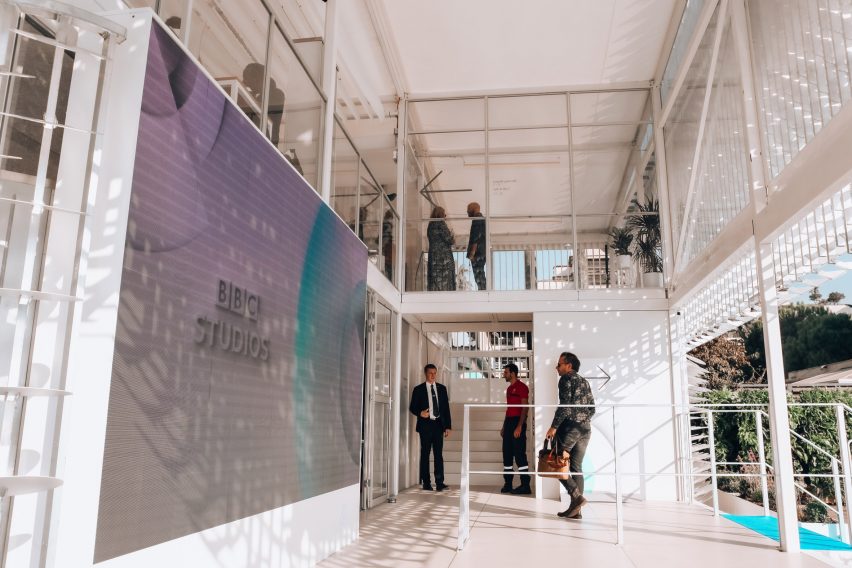 BBC Studios pavilion by Universal Design Studio and Giles Miller Studio at MIPCOM trade show in Cannes