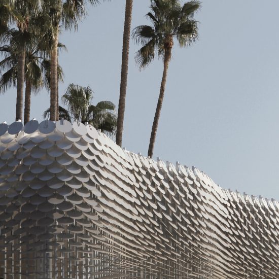 BBC Studios pavilion by Universal Design Studio and Giles Miller Studio at MIPCOM trade show in Cannes