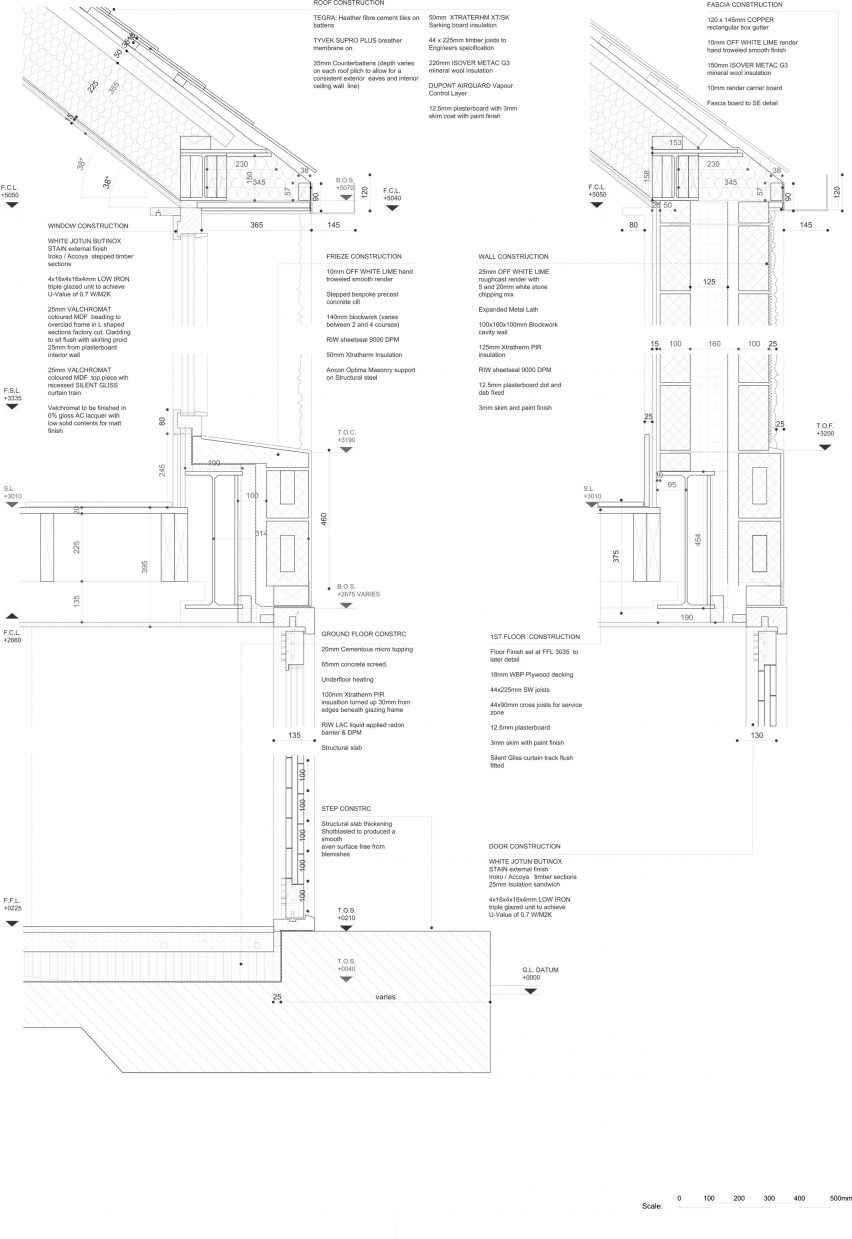 Wall construction detail of House in a Garden by David Leech Architects