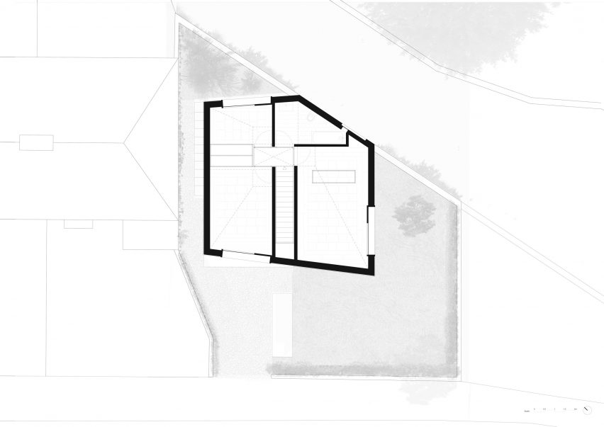 First floor plan of House in a Garden by David Leech Architects