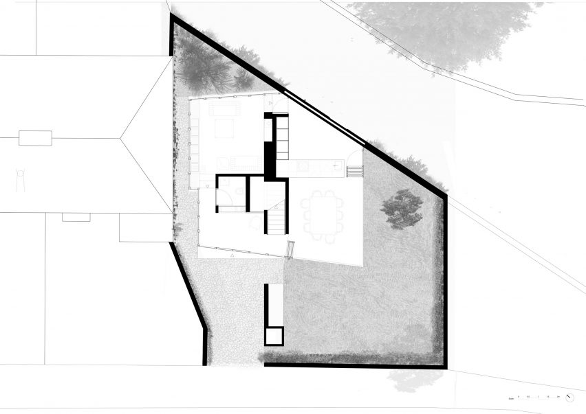 Ground floor plan of House in a Garden by David Leech Architects