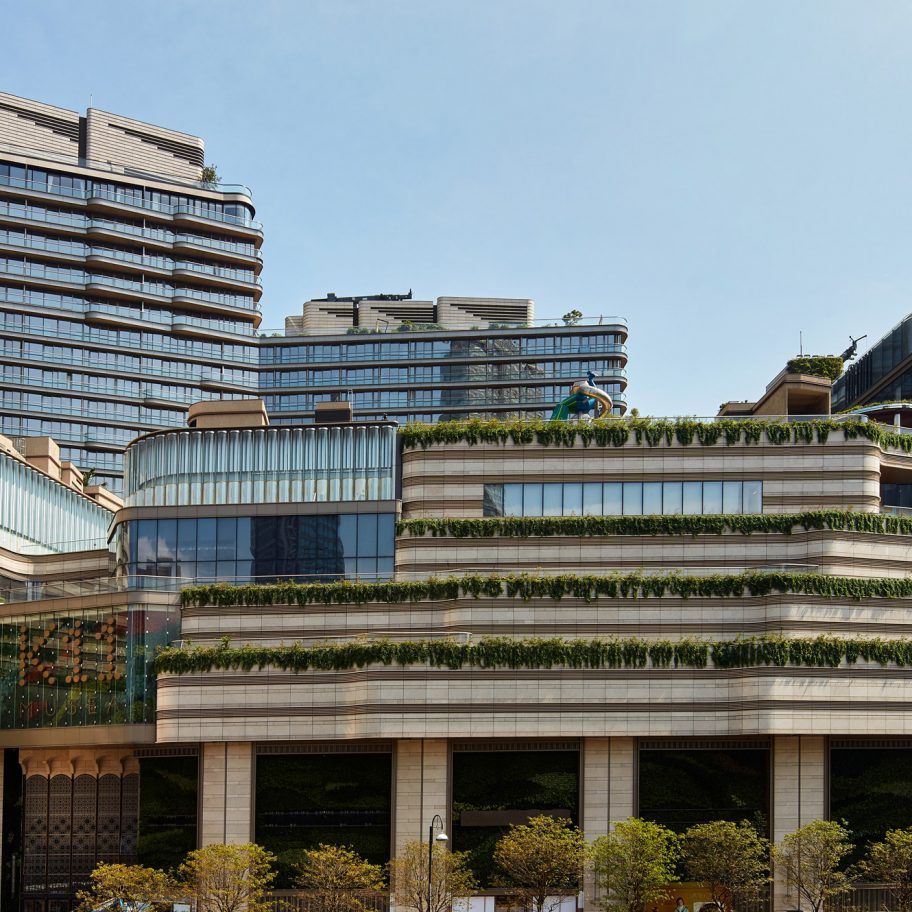 Green wall cascades down K11 Musea shopping centre in Hong Kong