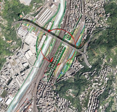 Polcevera Park and The Red Circle masterplan for under the Genoa bridge by Stefano Boeri Architetti with Metrogramma Milano and Inside Outside