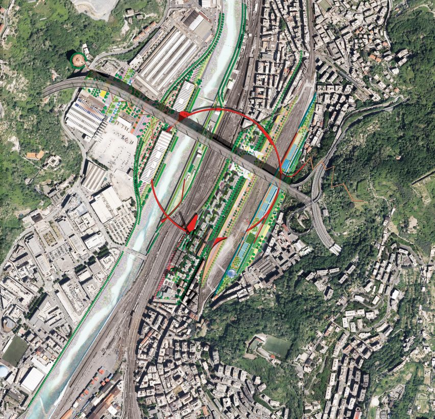 Polcevera Park and The Red Circle masterplan for Genoa by Stefano Boeri Architetti with Metrogramma Milano and Inside Outside