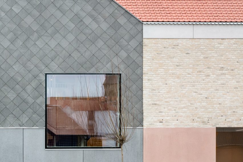School Zarren with pink concrete stair by Felt in Belgium