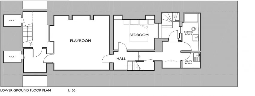 Lower ground basement floor plan of Twist House extension by Urban Mesh