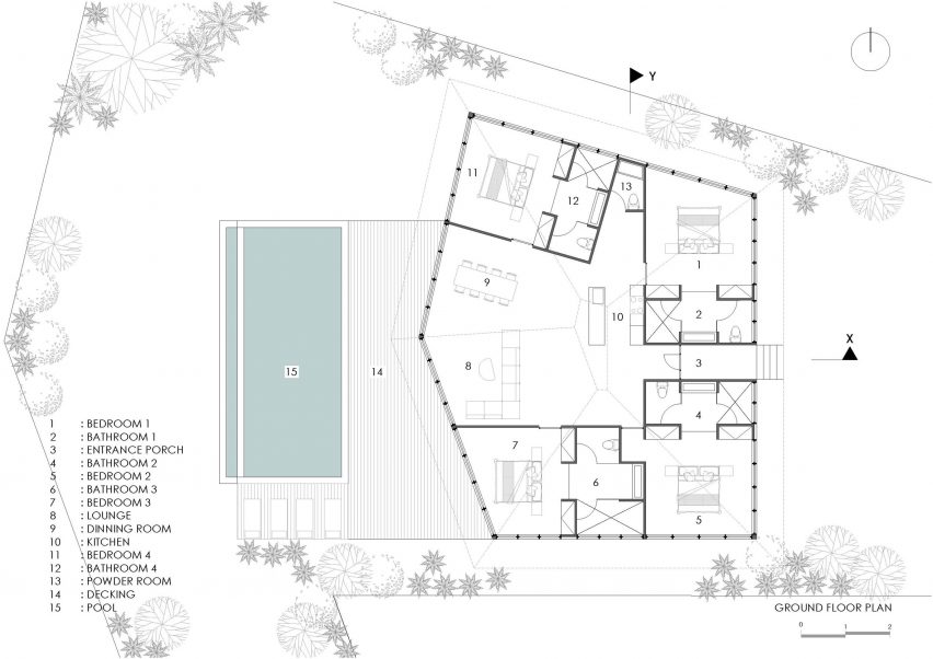 Uluwatu Surf Villas floor plans and sections by Alexis Dournier