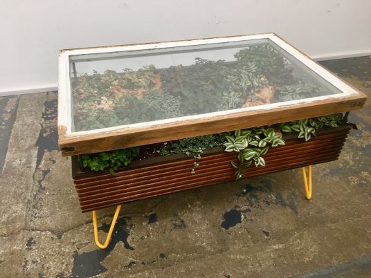 Hackney Botanical makes plant-filled tables from reclaimed window frames
