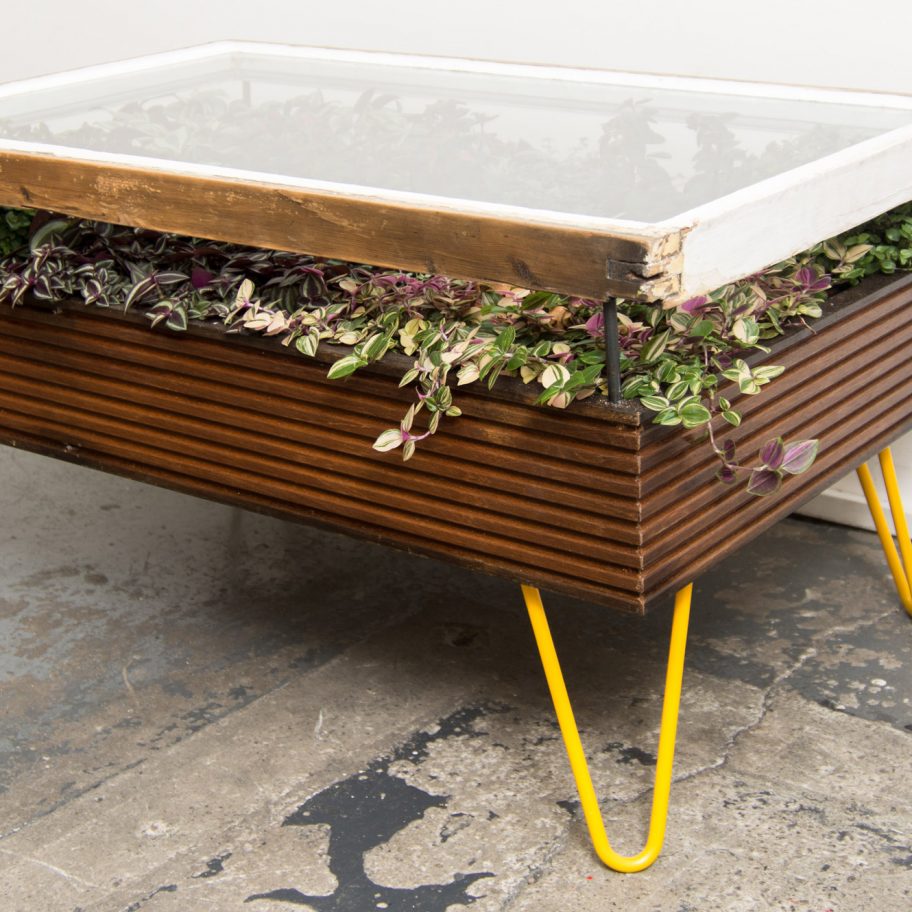 Hackney Botanical makes plant-filled tables from reclaimed window frames