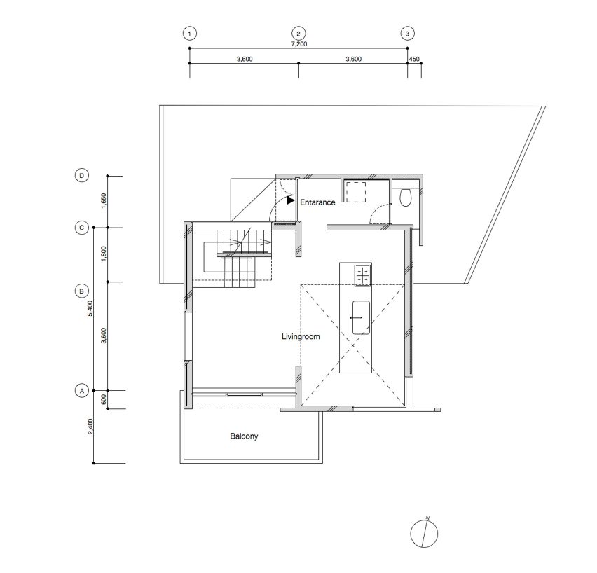 First floor plan of House in Ajina by Kazunori Fujimoto Architects & Associates