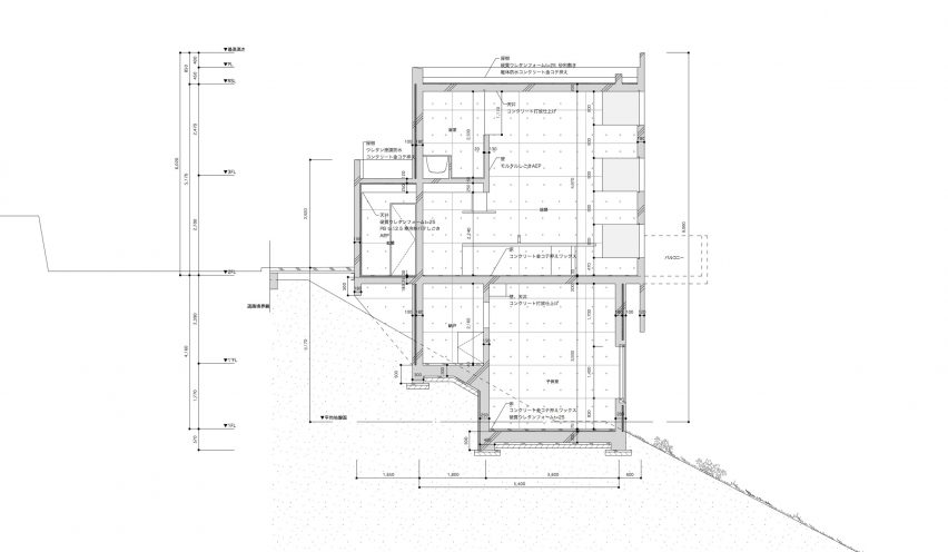 Section of House in Ajina by Kazunori Fujimoto Architects & Associates