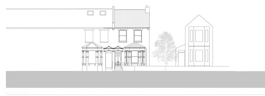 Existing elevation of House for Four London house extension by Harry Thomson of Studioshaw