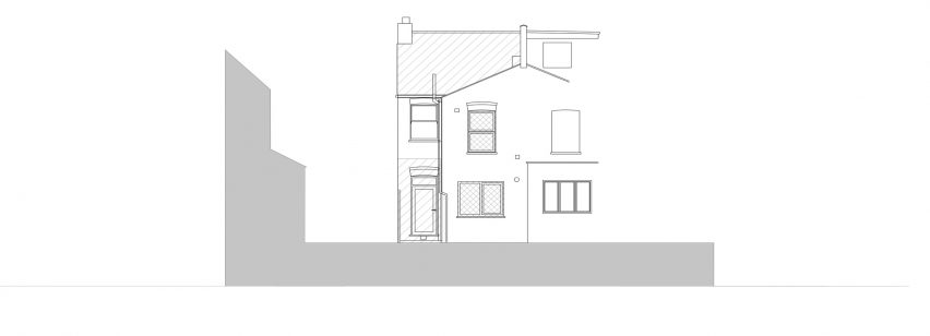 Existing elevation of House for Four London house extension by Harry Thomson of Studioshaw