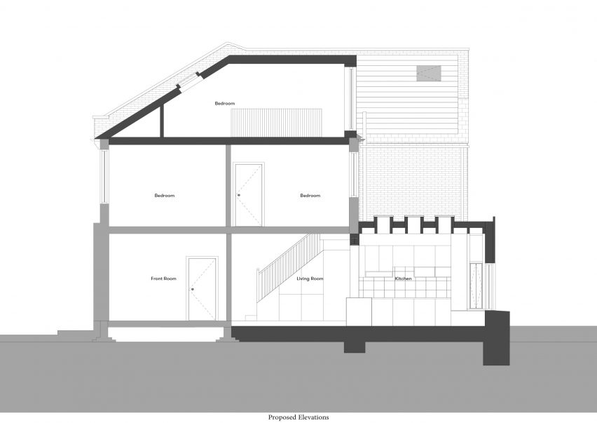 Proposed section A of House for Four London house extension by Harry Thomson of Studioshaw