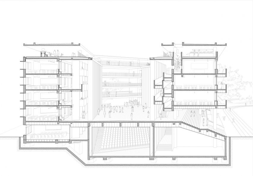 Perspective section of teaching rooms of Huandou School by Trace Architecture Office TAO