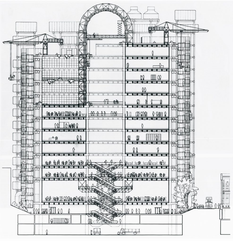 The Lloyd's building in London by Richard Rogers and Partners (now Rogers Stirk Harbour + Partners)
