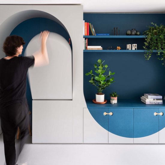 Pull-out furniture in Room for One More by Studio Ben Allen at the Barbican estate