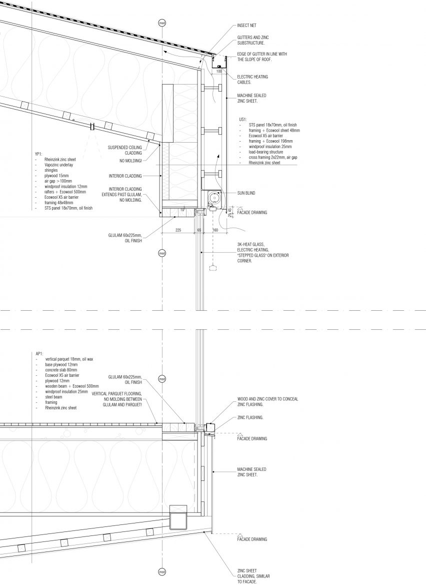 Construction detail drawing of 3 Three Square House by Studio Puisto