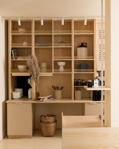 Wooden cabinet in a Shaker-style interior