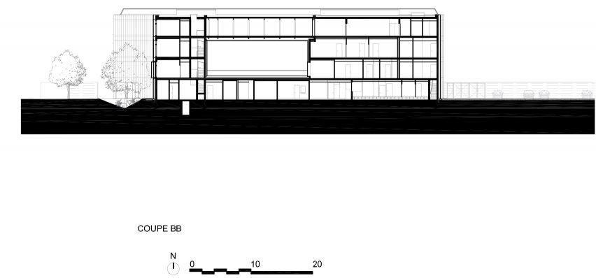 Section B of Minimum security prison in Nanterre by Local Architecture Network LAN
