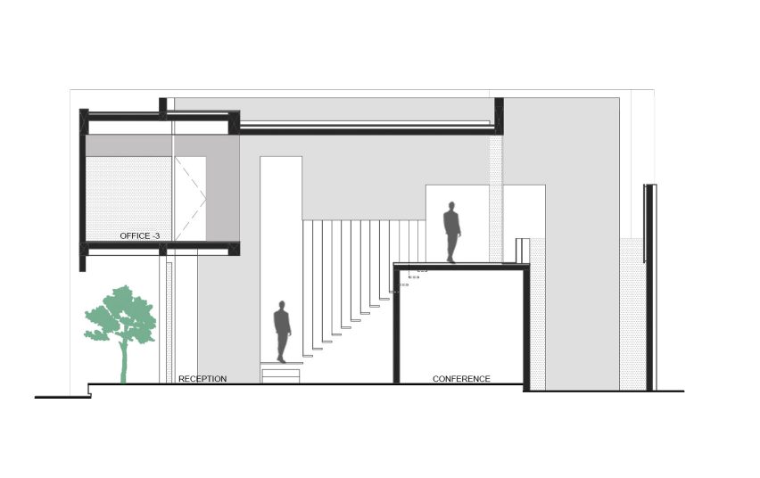 Longitudinal section B of Office 543 by Charged Voids