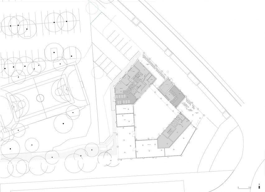 Typical floor plan of Student housing block by Atelier Villemard et Associés (AVA) in Champs-sur-Marne