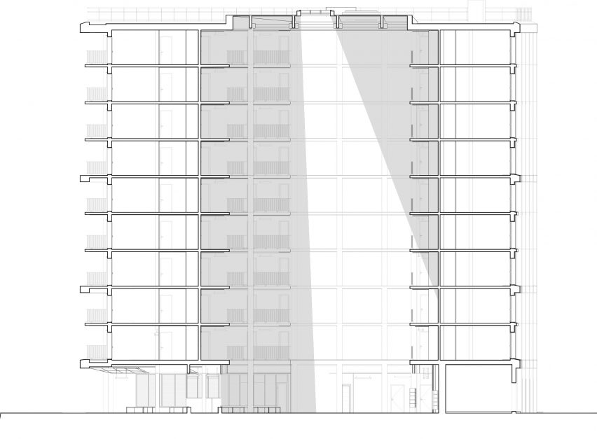 Section A of Student housing block by Atelier Villemard et Associés (AVA) in Champs-sur-Marne