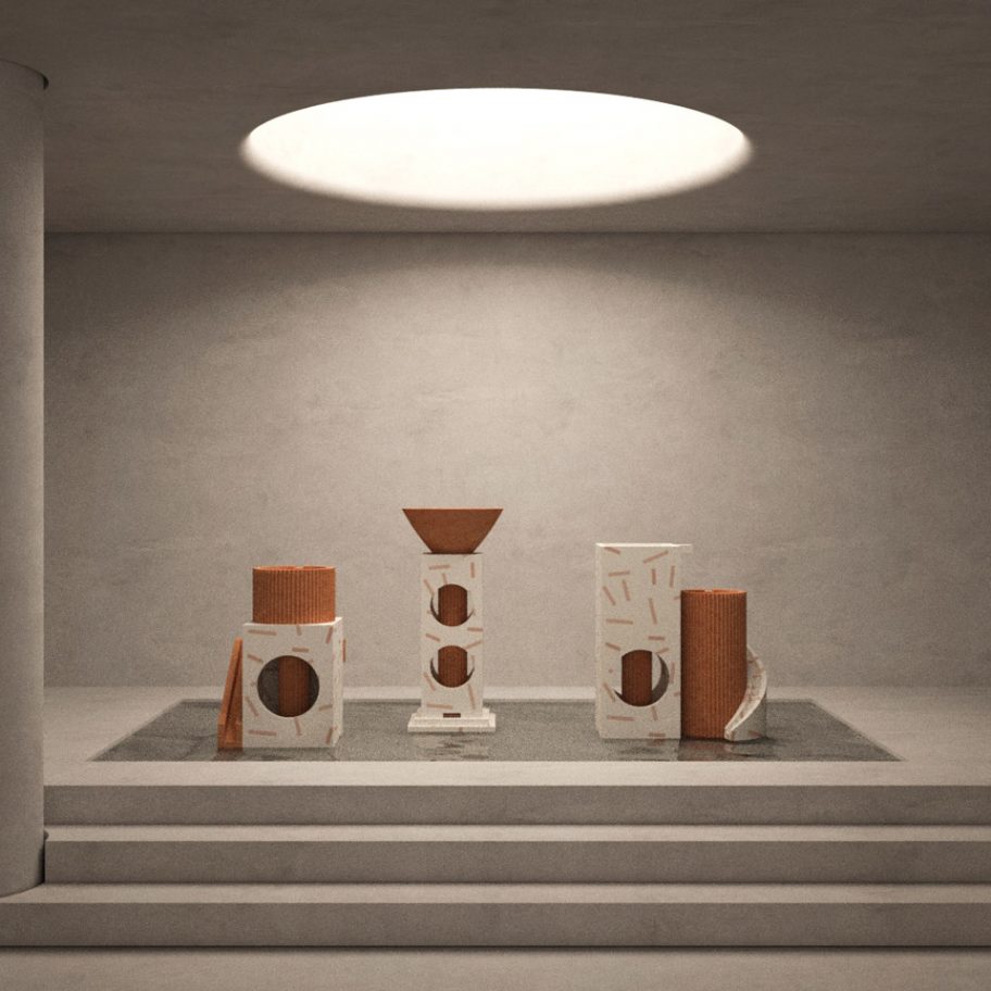 Teo Yang Studio creates architectural birdbaths from terrazzo and terracotta