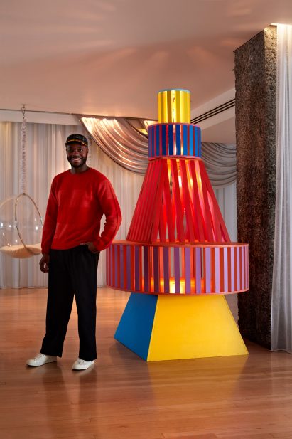 Yinka Ilori Christmas tree installation at Sanderson London hotel