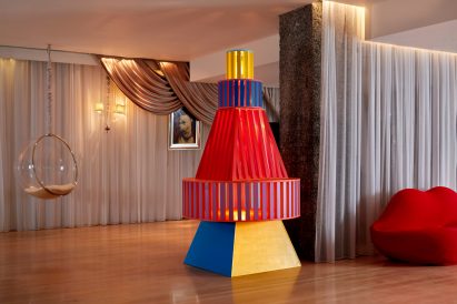 Yinka Ilori Christmas tree installation at Sanderson London hotel
