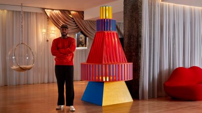 Yinka Ilori Christmas tree installation at Sanderson London hotel