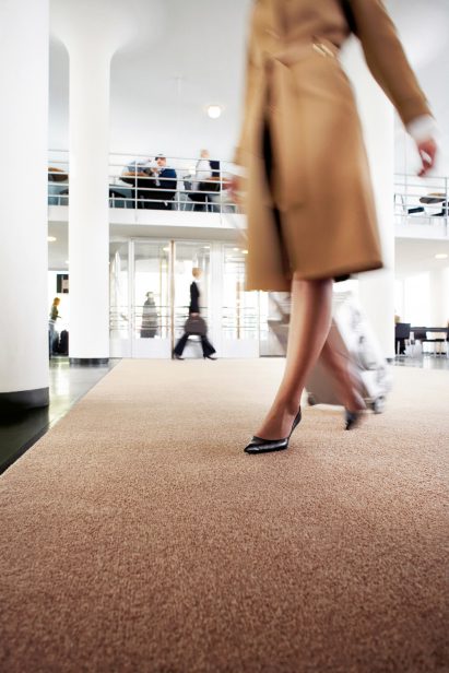 Coral flooring is made with regenerated fishing nets and PET bottles