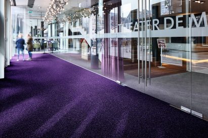 Coral flooring is made with regenerated fishing nets and PET bottles