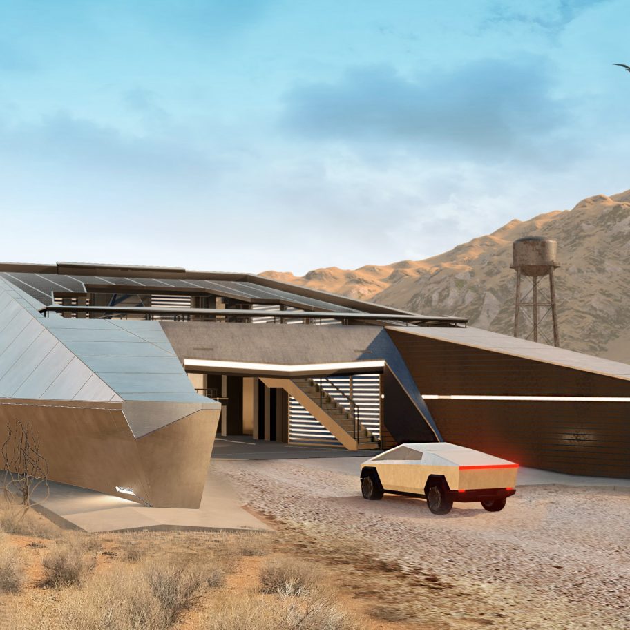Cyberhouse designed by Modern House Architecture & Design for Cybertruck-driving apocalypse survivors