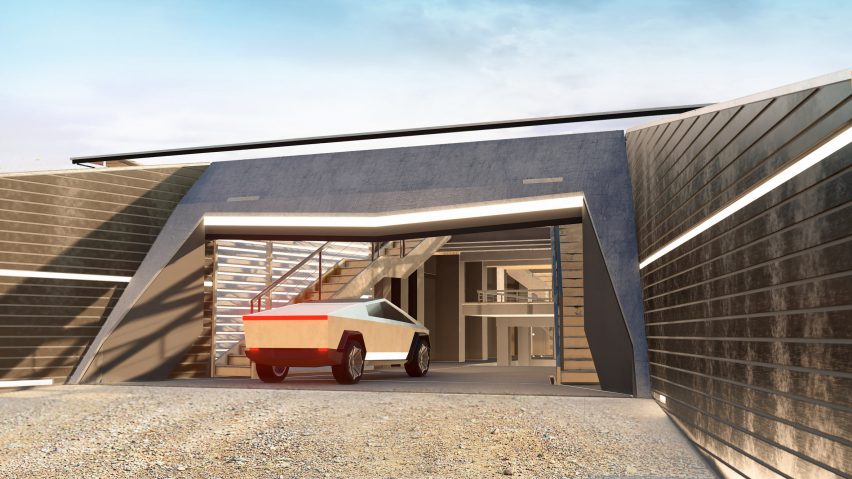 Cyberhouse designed by Modern House Architecture & Design for Cybertruck-driving apocalypse survivors